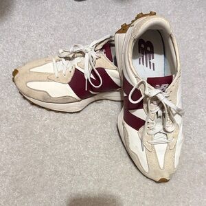 New Balance Cream & Burgundy 327 Casual Sneakers